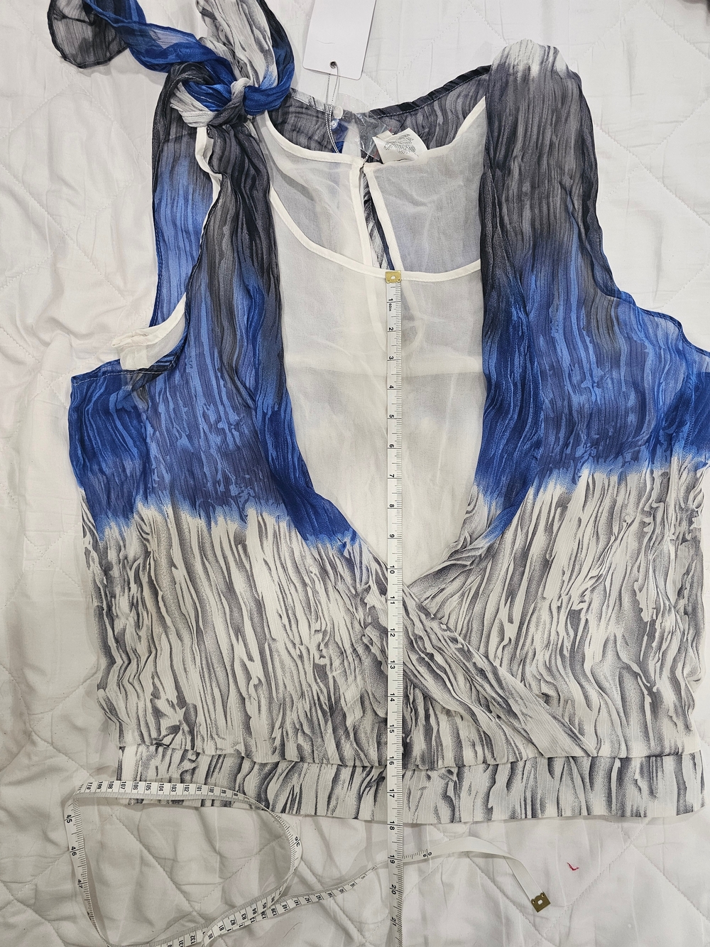 Lupria Women's Sheer Lightweight Chiffon V-Neck Sleeveless Blouse L Blue Gray - Picture 4 of 7